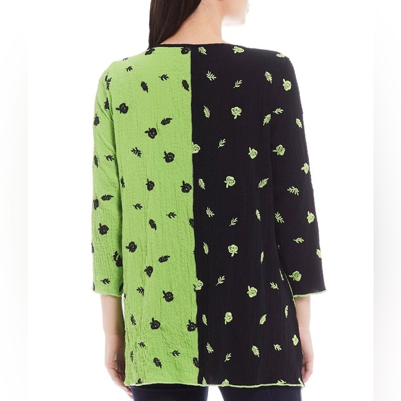 Ali Miles Women's Large Floral Color Block 3/4 Sleeve Tunic Brat Green Apple - Picture 14 of 14